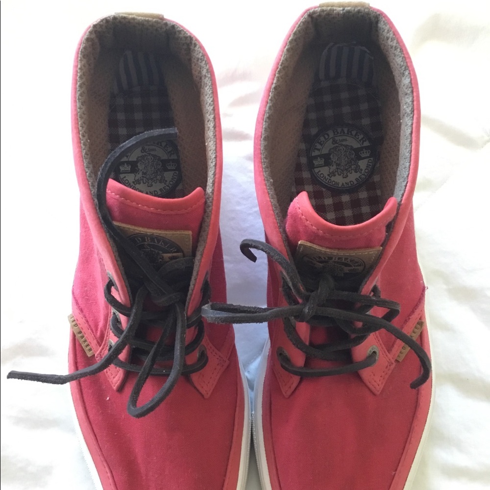 Ted Baker Men Red Canvas High Top Shoes 9 1/2 New